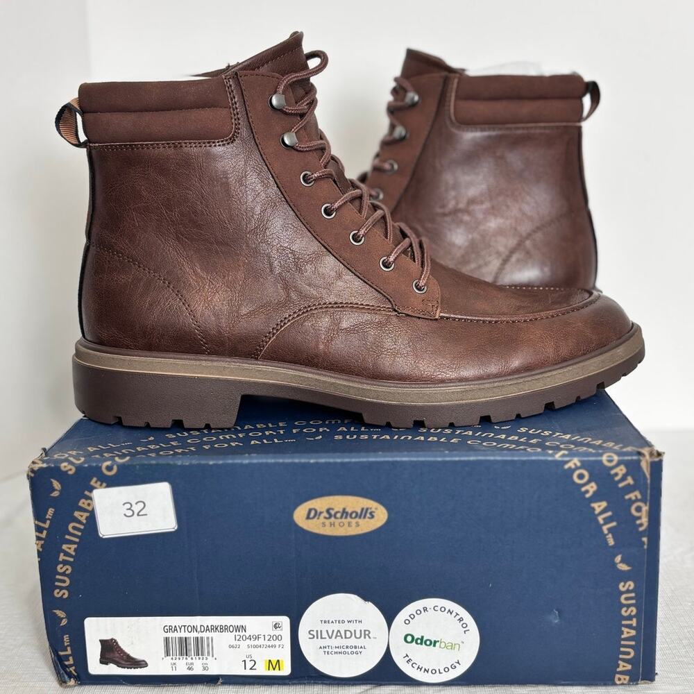 Dr Scholl’s Mens Grayton Dark Brown Mid Shaft Lace Up Boot Size 12 M NEW - Picture 2 of 10